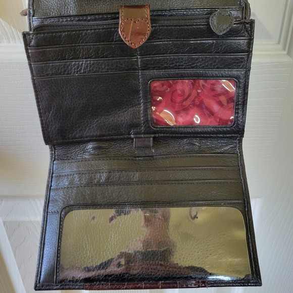 Brighton Pebbled Leather  Faux Alligator Black Brown Crossbody Bag Wallet - Picture 9 of 15